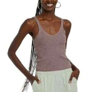 A New Day Tank Top 1X Ribbed Knit‎ Fine Gauge Sweater Tank Stretch V Neck Brown